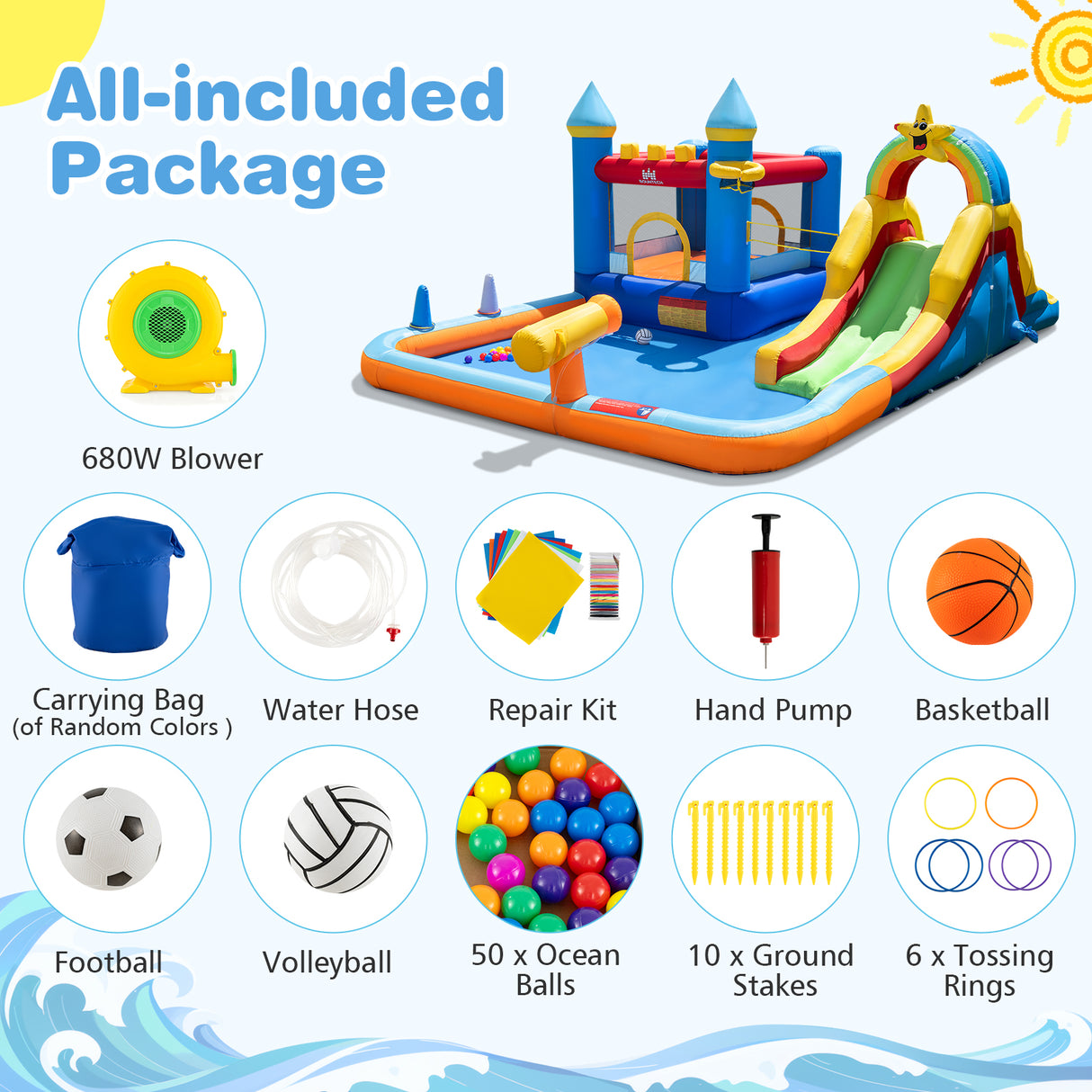 Water Slide Bounce House, Kids Bouncy Castle with Climbing Wall