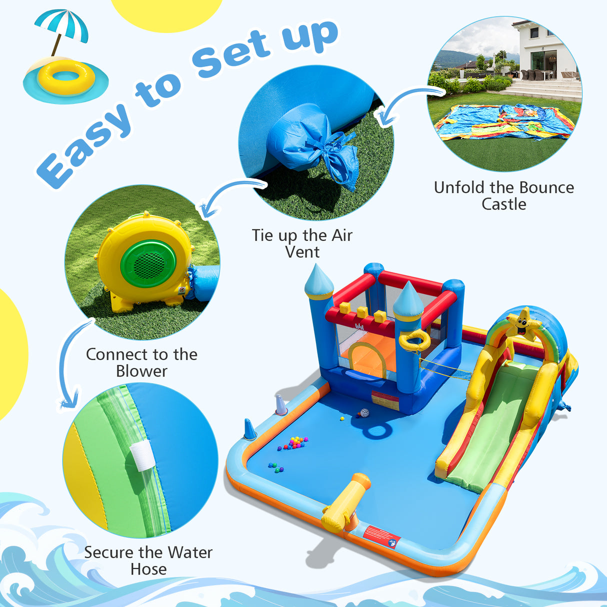 Water Slide Bounce House, Kids Bouncy Castle with Climbing Wall