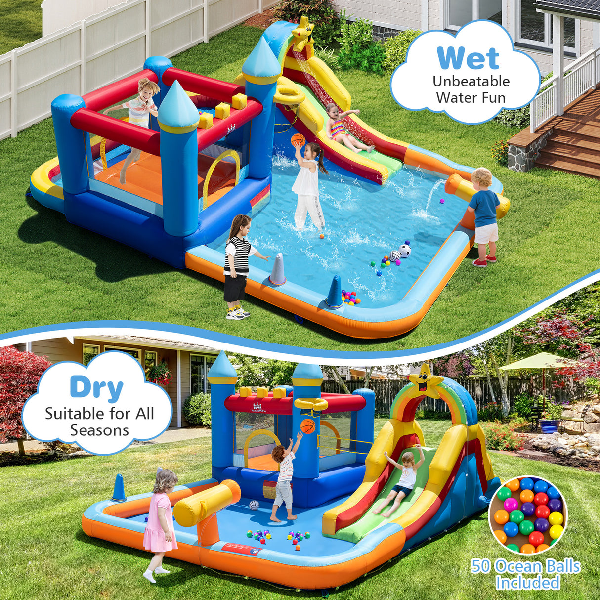 Water Slide Bounce House, Kids Bouncy Castle with Climbing Wall