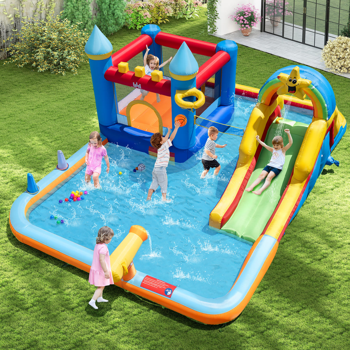 Water Slide Bounce House, Kids Bouncy Castle with Climbing Wall