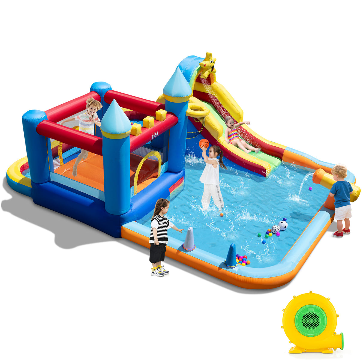 Water Slide Bounce House, Kids Bouncy Castle with Climbing Wall