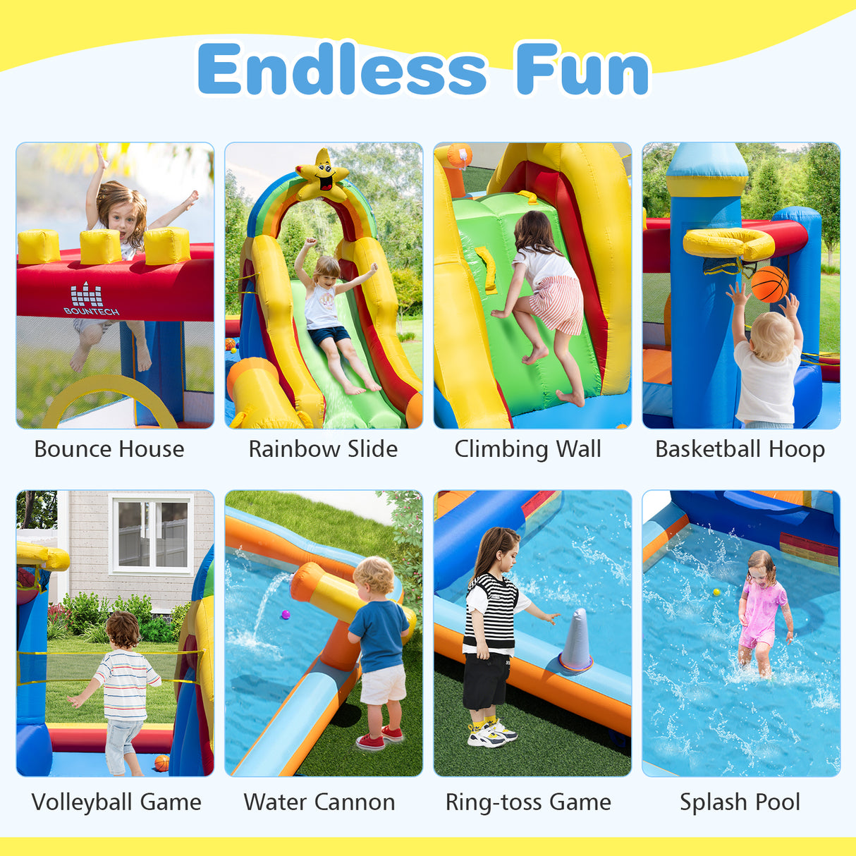 Water Slide Bounce House, Kids Bouncy Castle with Climbing Wall