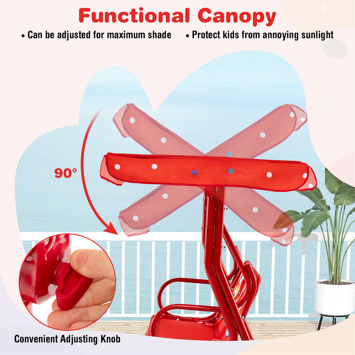 2-Seater Kids Porch Swing, Hanging Patio Swing Bench