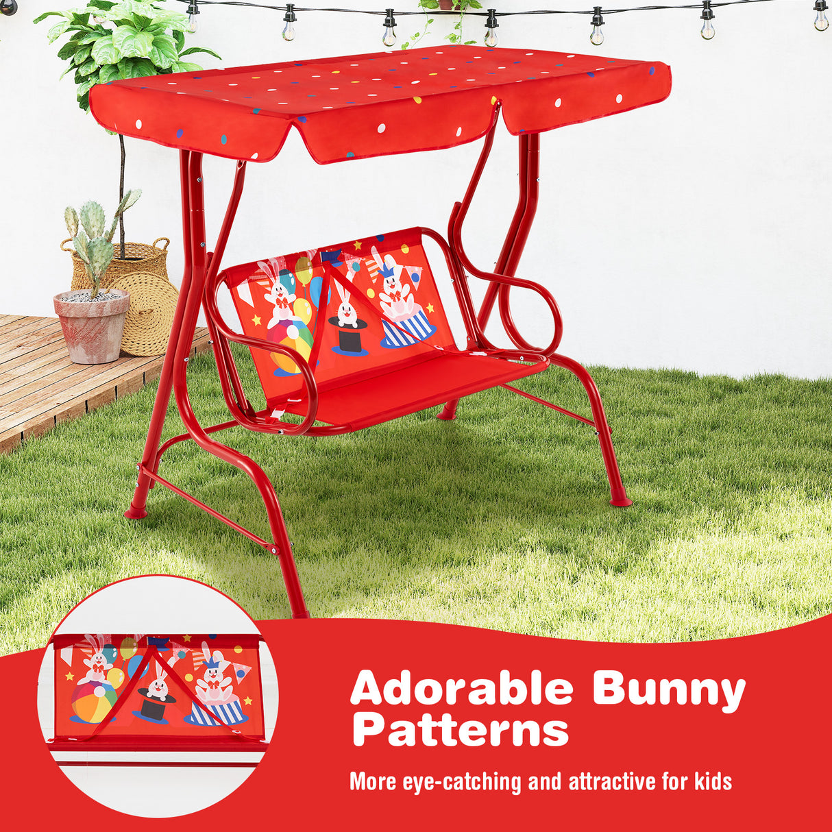 2-Seater Kids Porch Swing, Hanging Patio Swing Bench