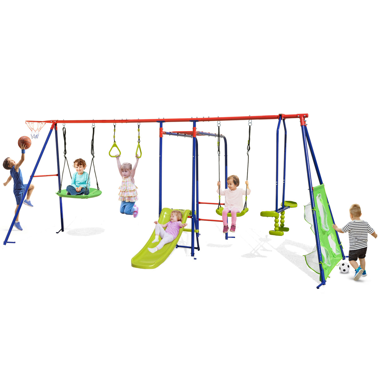 7-in-1 Outdoor Swing Set with Ground Stakes for Garden/Backyard/Park