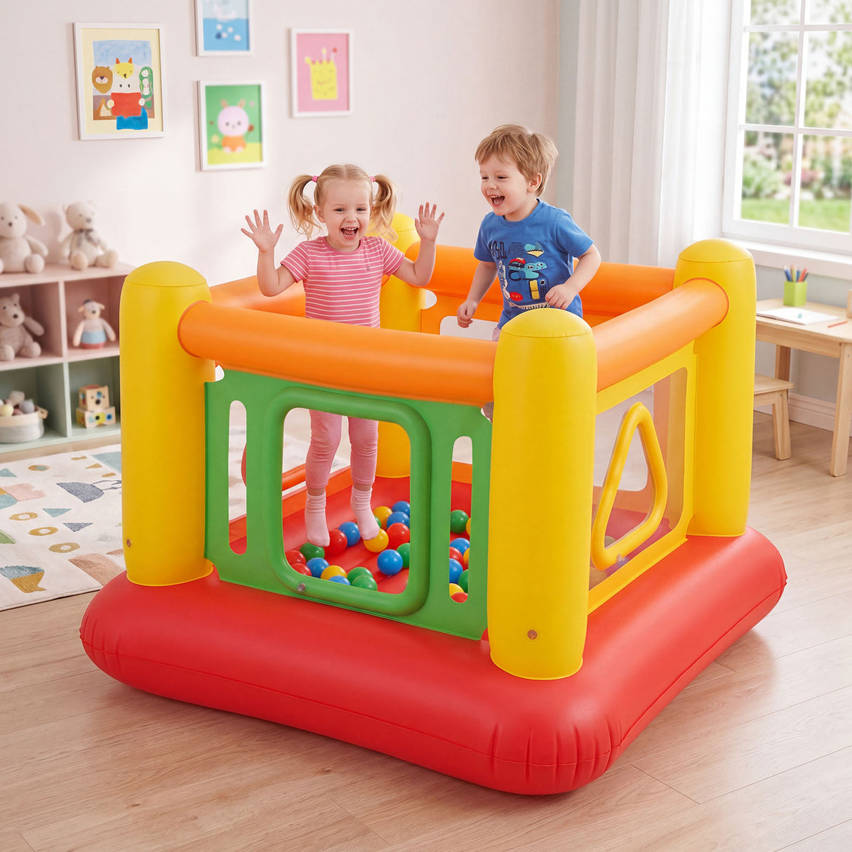 Inflatable Bounce House for Kids, Blow Up Jumping House with Transparent Side Walls