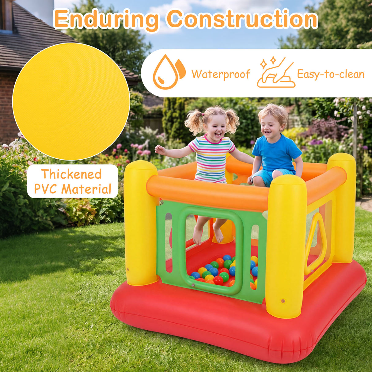 Inflatable Bounce House for Kids, Blow Up Jumping House with Transparent Side Walls