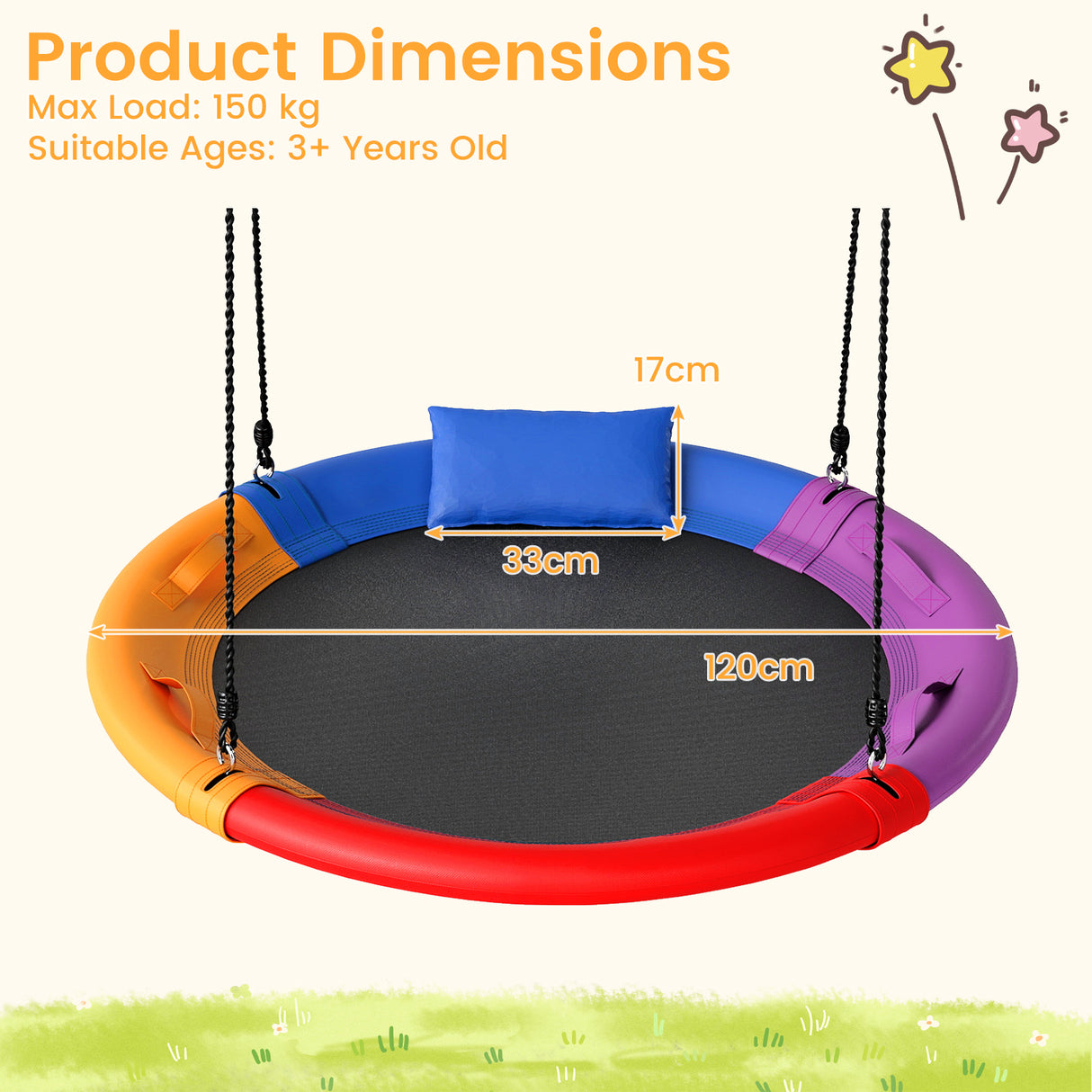 Outdoor Round Swing for Backyard and Playground, Perfect for Kids 3+ Years Old