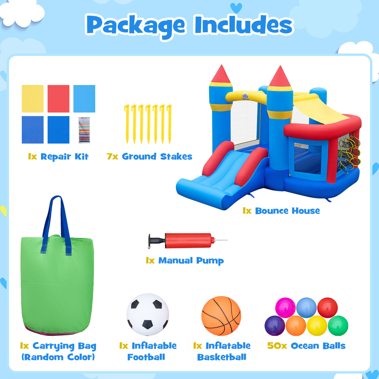 Multifunctional Inflatable Bounce House, Kids Jumper Bouncer for Backyard, Indoor & Outdoor Use