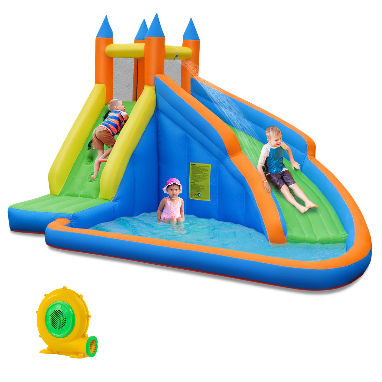 HONEY JOY Inflatable Water Slide Bouncer, Children Wet & Dry Bounce House with Climbing Wall
