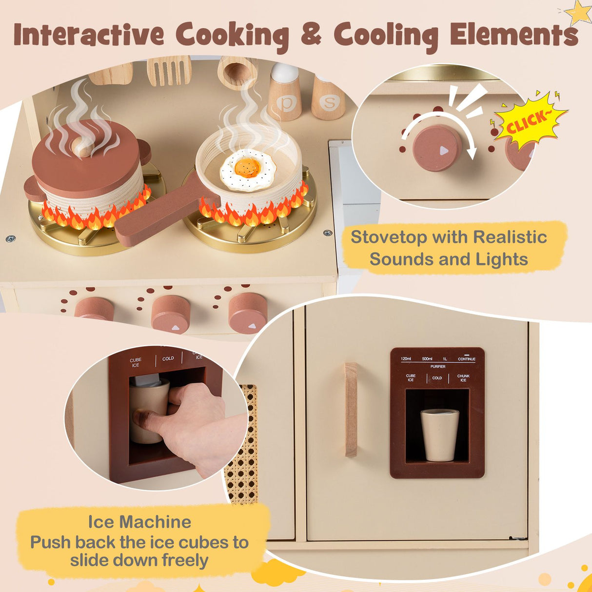 Play Kitchen for Kids Wooden Kitchen Playset with Realistic Lights and Sounds