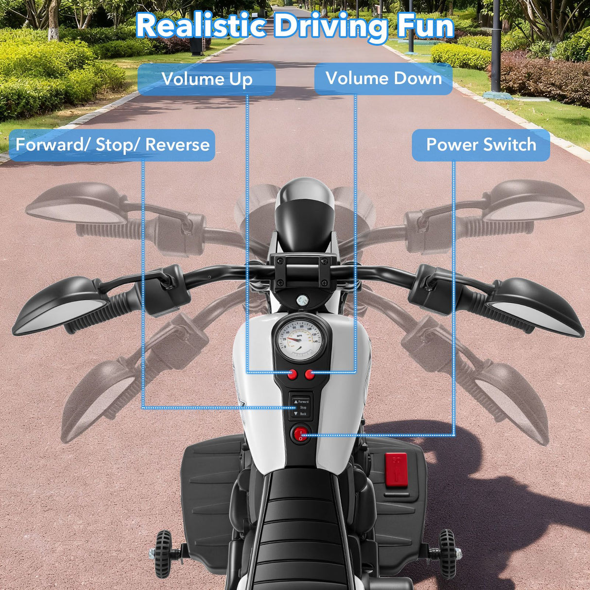 6V Battery Powered Ride on Toy with Detachable Training Wheels and Music