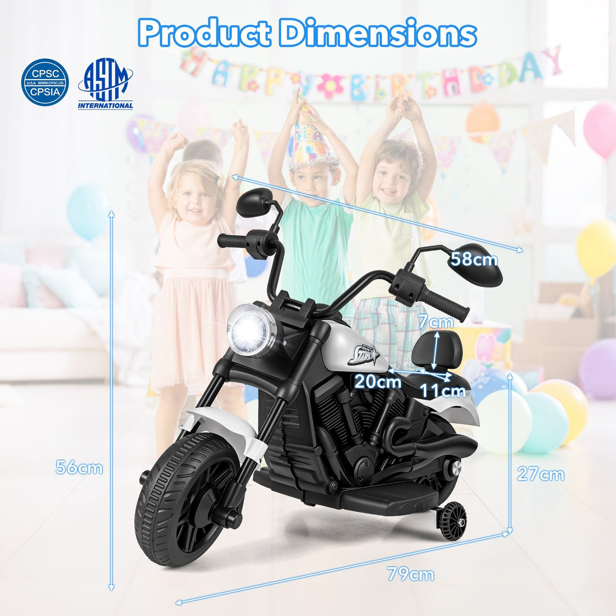 6V Battery Powered Ride on Toy with Detachable Training Wheels and Music