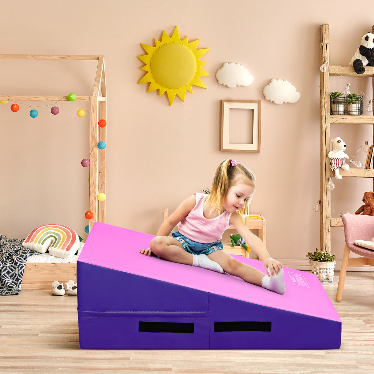 Incline Gymnastics Mat, Gym Fitness Skill Shape Tumbling Mat with Carrying Handles