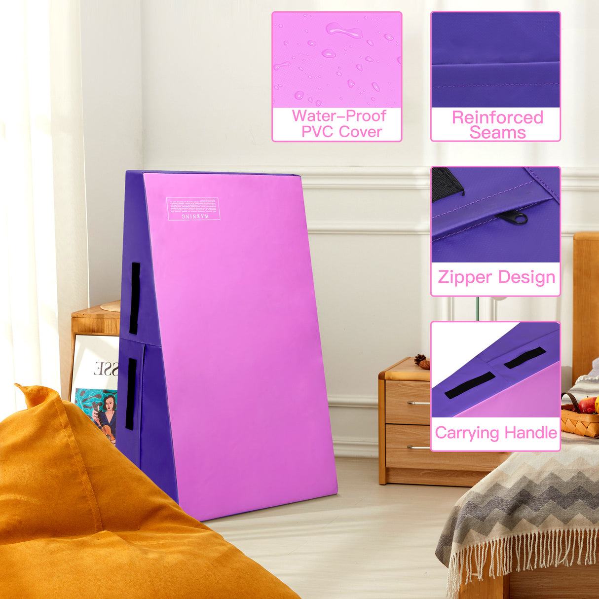 Incline Gymnastics Mat, Gym Fitness Skill Shape Tumbling Mat with Carrying Handles