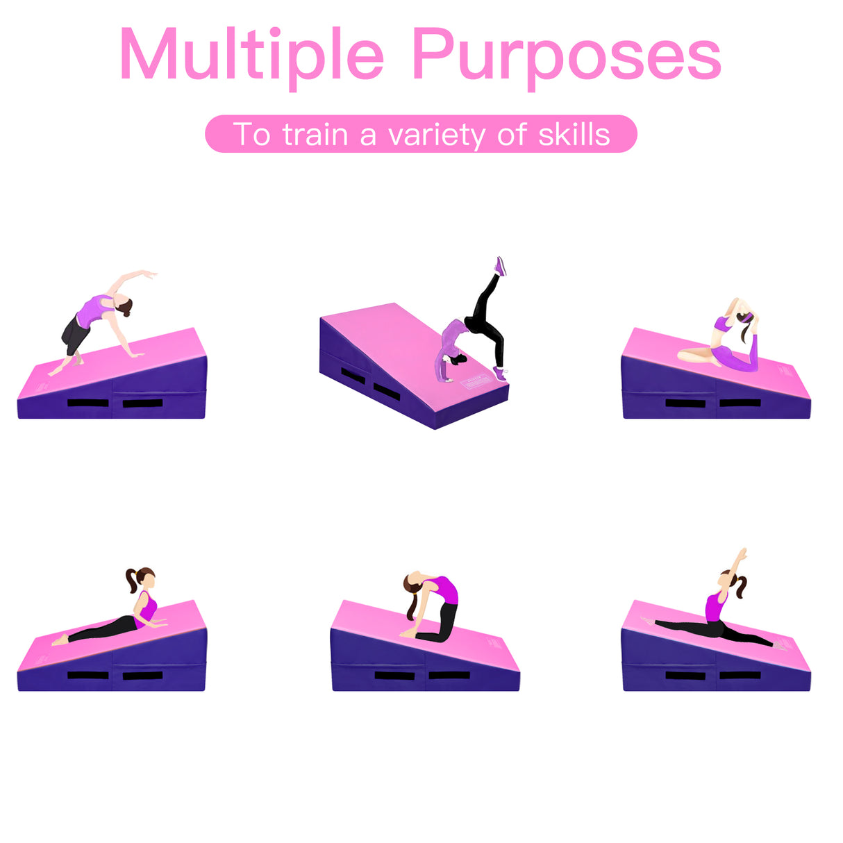 Incline Gymnastics Mat, Gym Fitness Skill Shape Tumbling Mat with Carrying Handles