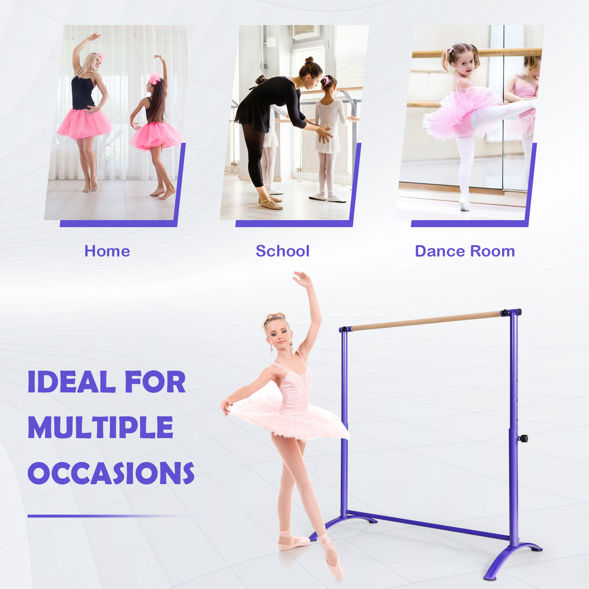 130 cm Ballet Barre Bar, Freestanding Dancing Bar W/ 4-Position Adjustable Height