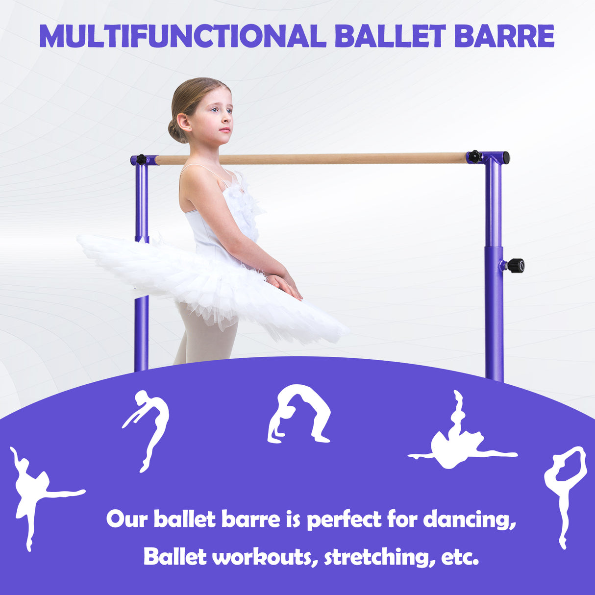 130 cm Ballet Barre Bar, Freestanding Dancing Bar W/ 4-Position Adjustable Height