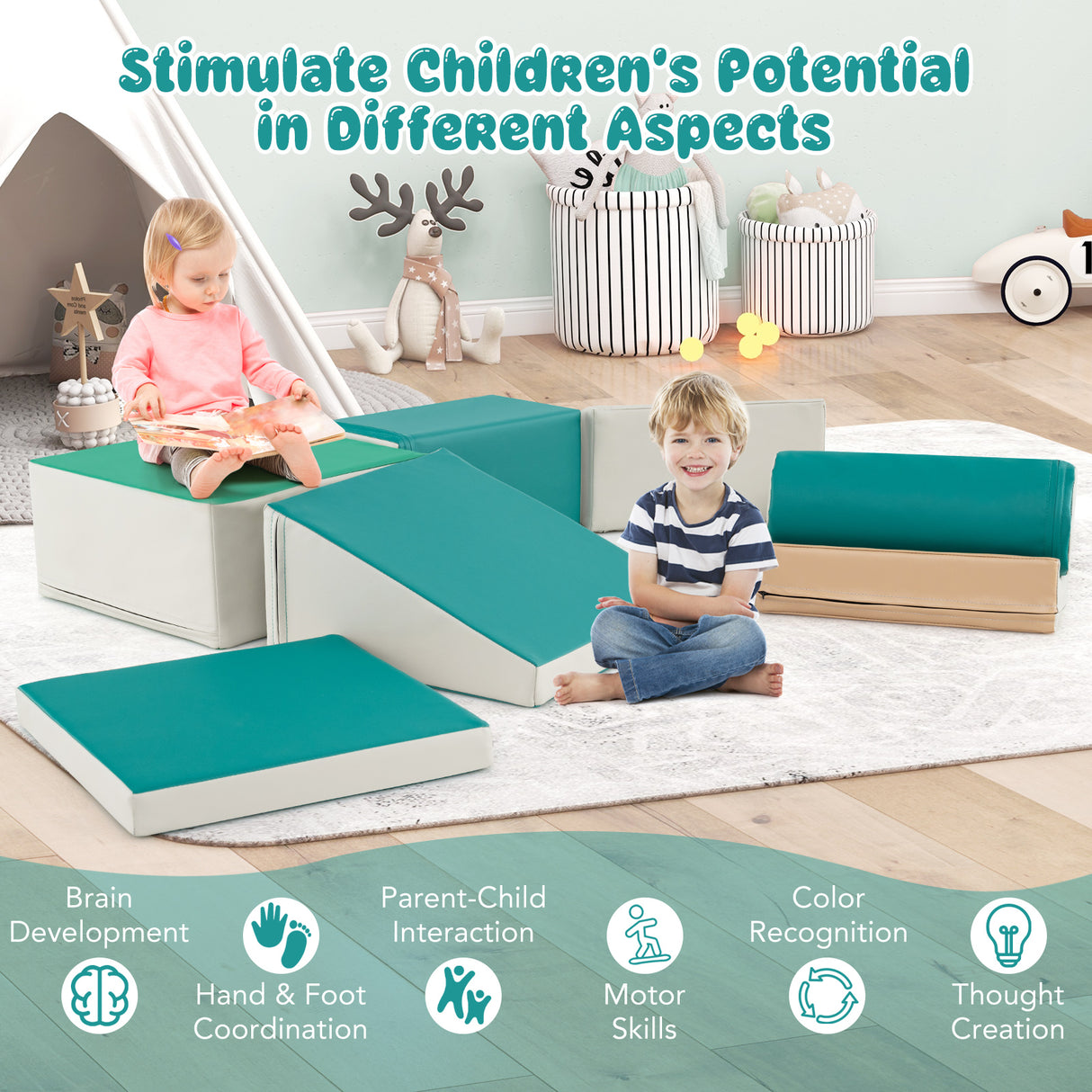 Kids Crawl & Climb Foam Play Set, 7-Piece - Baby Joy