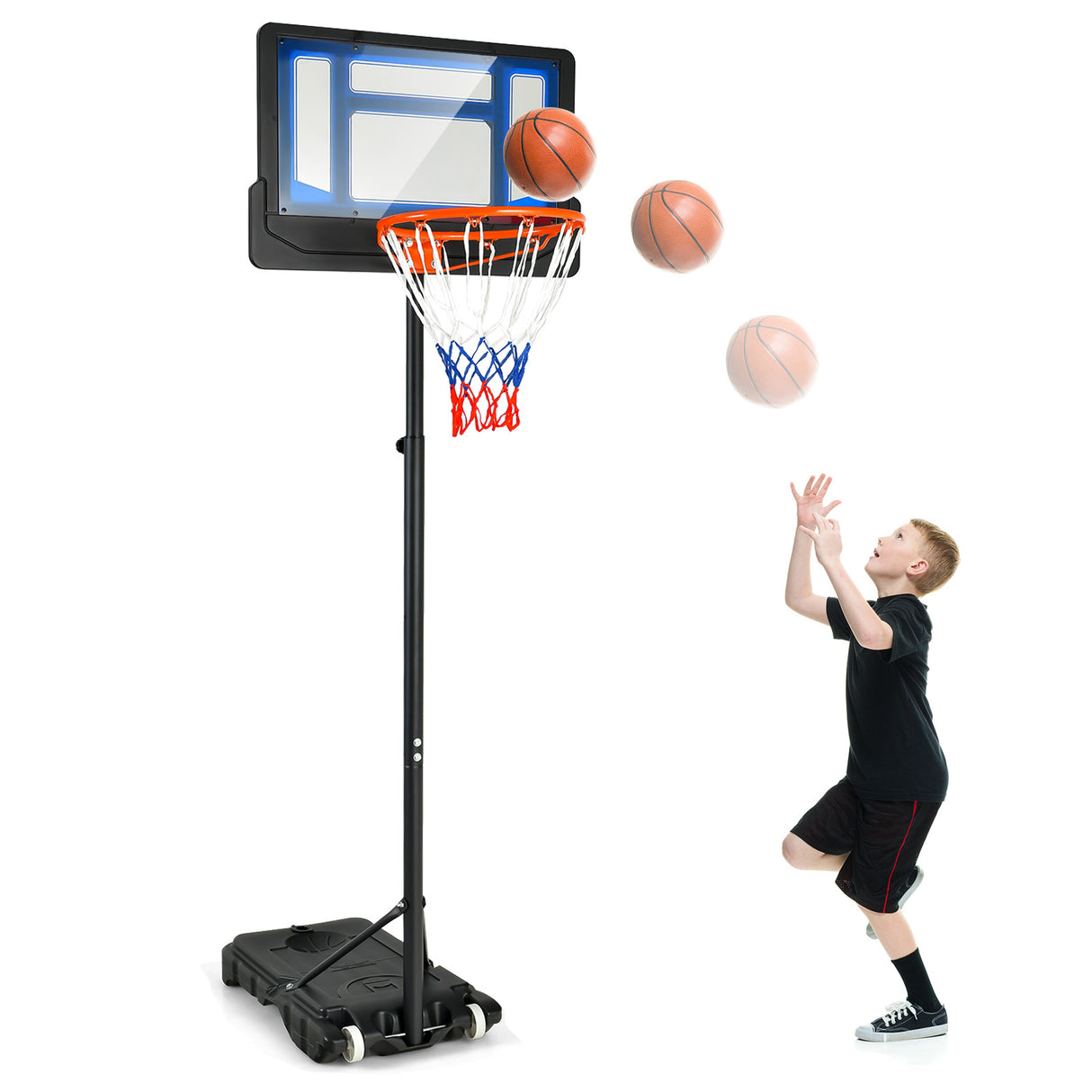 132-251cm Weather-resistance Kids Basketball Hoop with Ball Storage