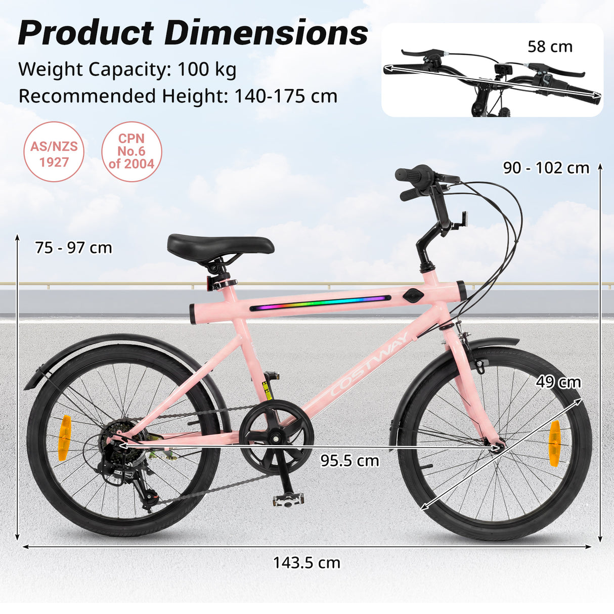 Lighted Cycling Bike with Adjustable Handlebar and Seat