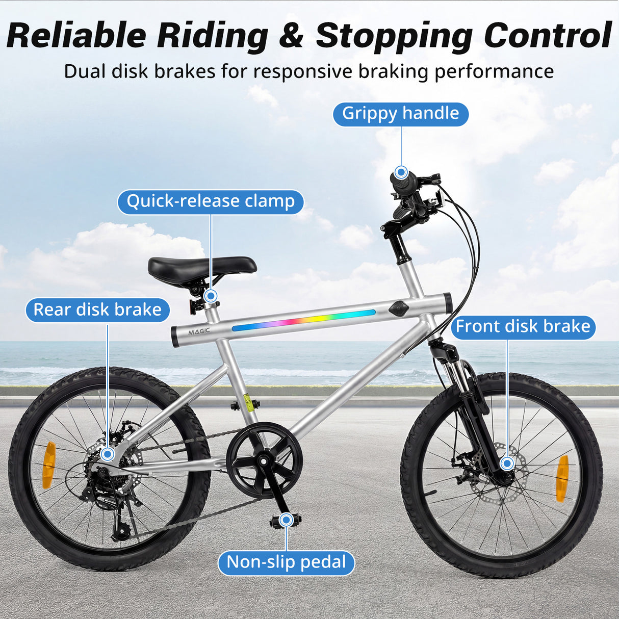 6-Speed Commuter Bicycle with Stereo Speakers and 2 Disc Brakes