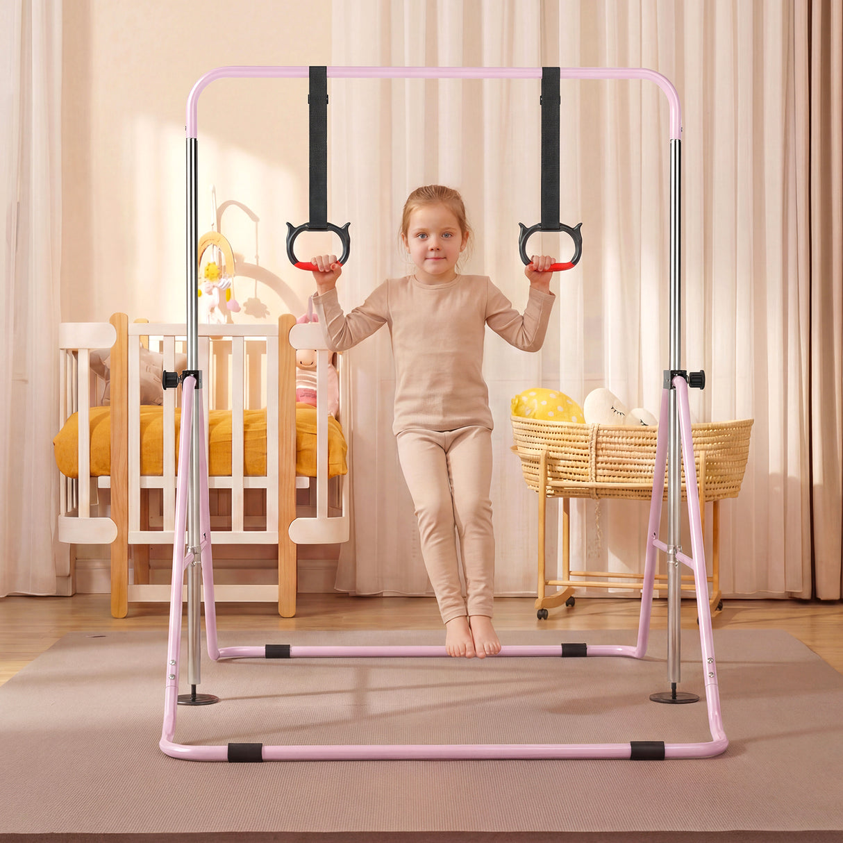 Expandable Gymnastic Bar for Kids, 4-Level Height Adjustable Gymnastic Horizontal Bar