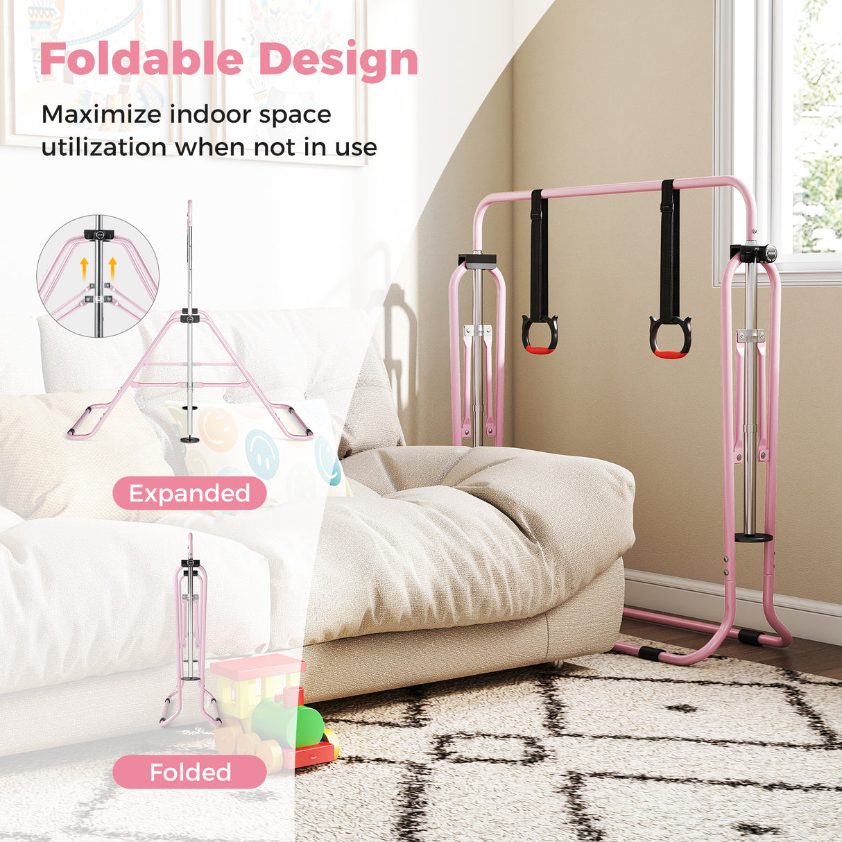 Expandable Gymnastic Bar for Kids, 4-Level Height Adjustable Gymnastic Horizontal Bar