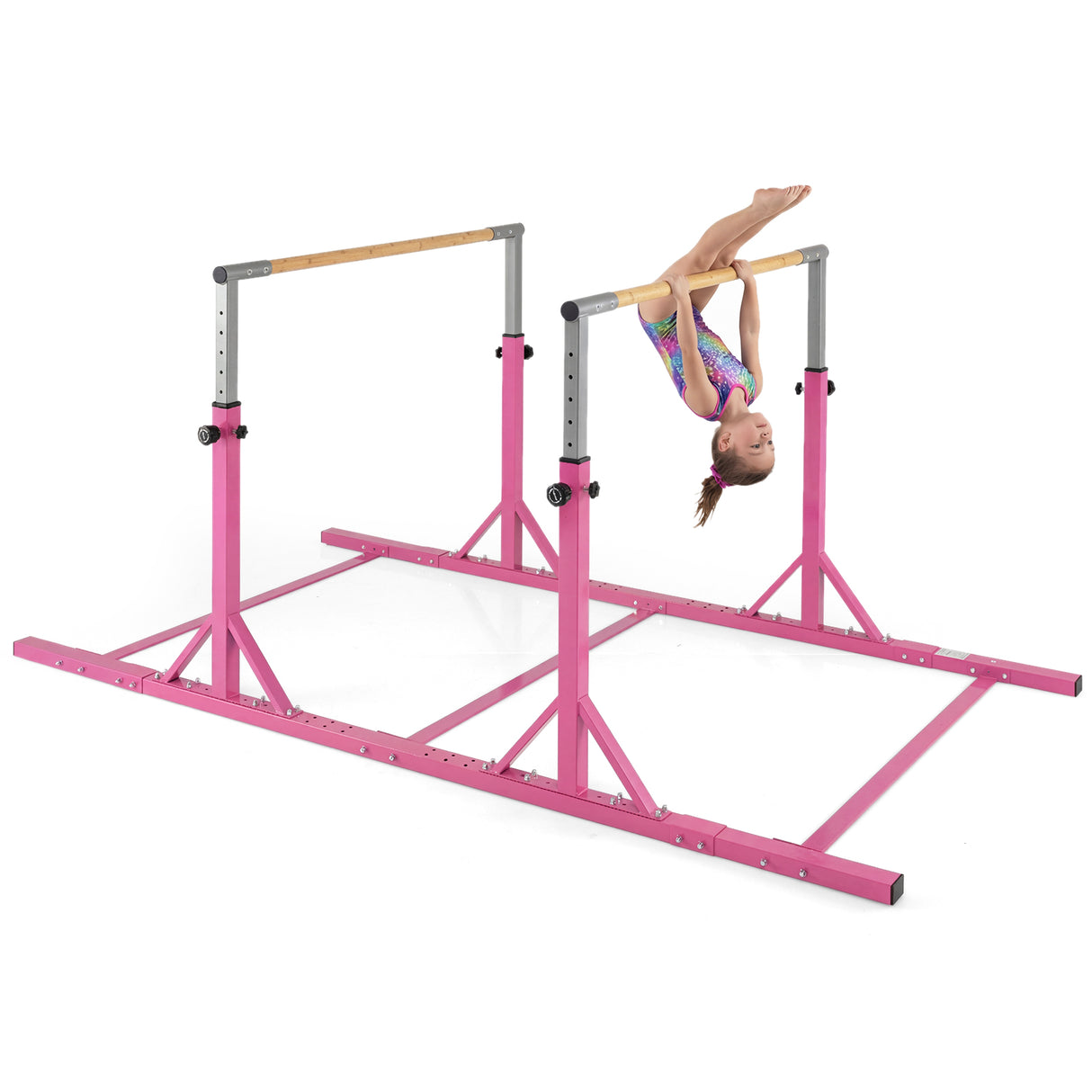 Double Horizontal Bars for Kids, 8 FT Junior Gymnastic Parallel Bars with 13-Level 33”-57” Adjustable Heights