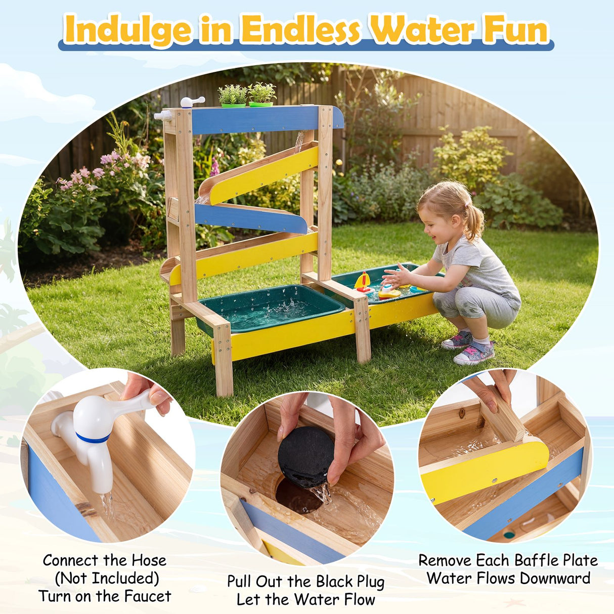 Sand and Water Table for Toddlers with 2 Basins Plant Pots and Sailboat