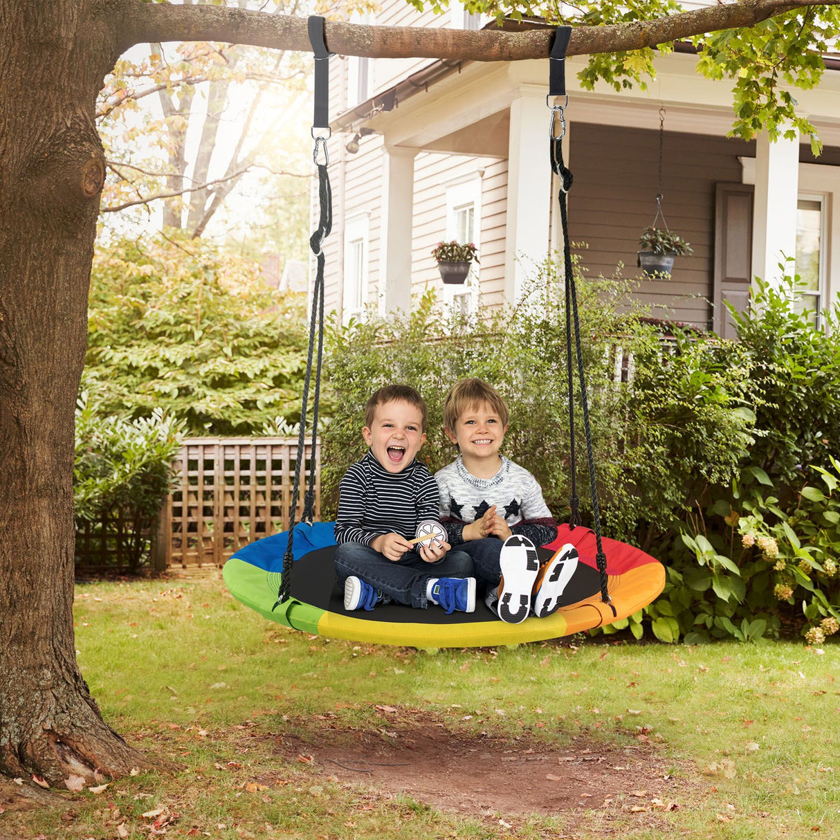 Outdoor Round Swing with Height Adjustment and 900D Oxford Fabric