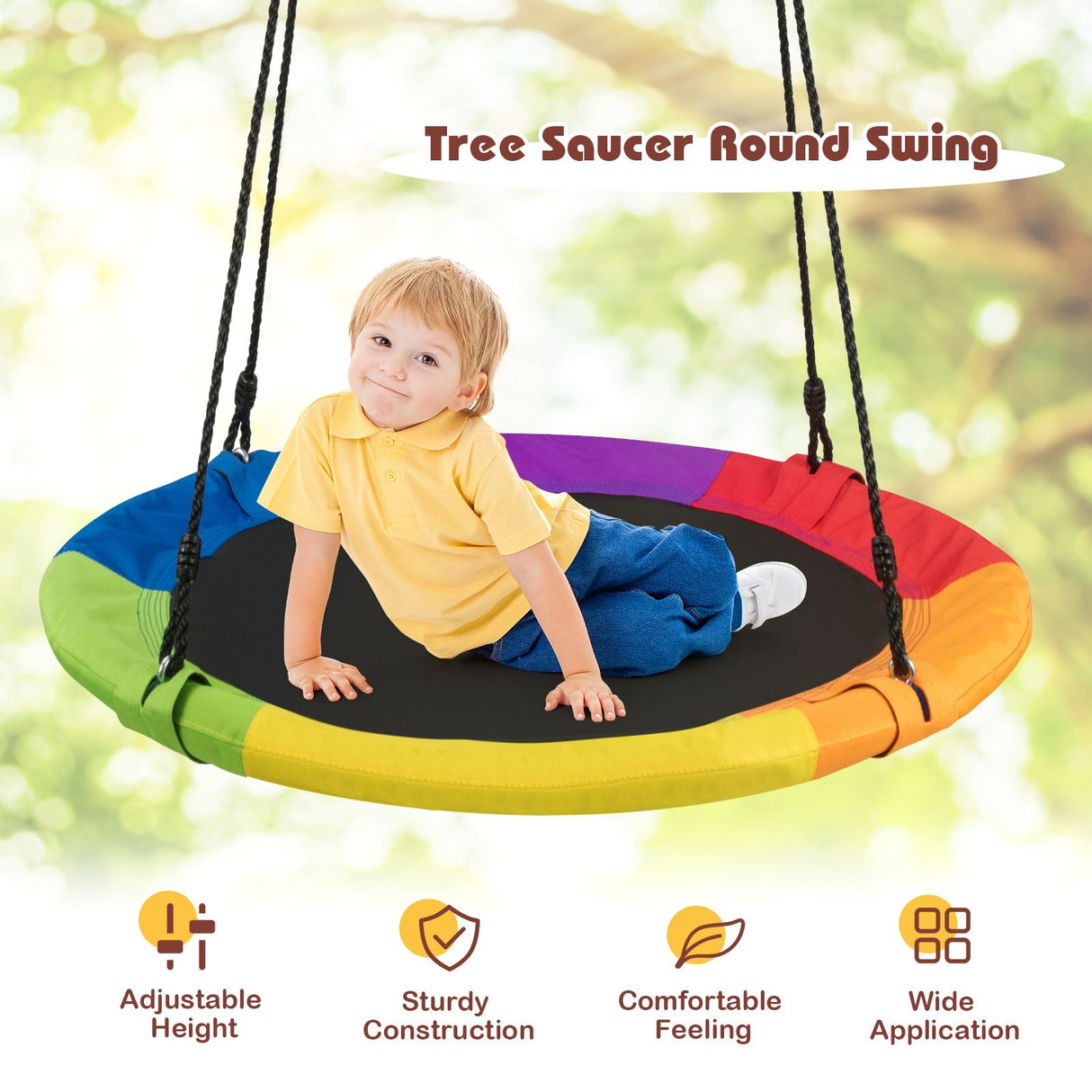Outdoor Round Swing with Height Adjustment and 900D Oxford Fabric