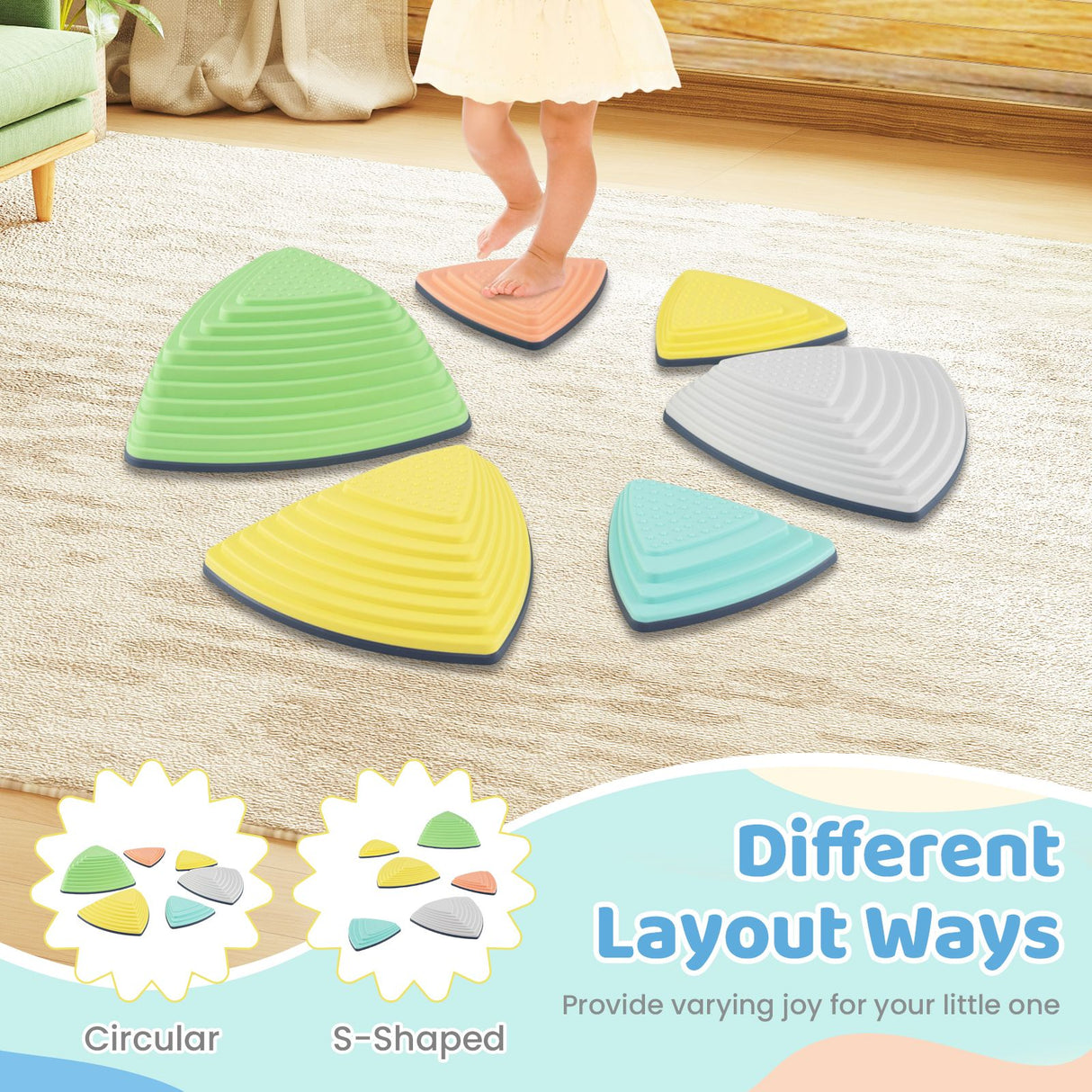 Set of 6/11 Non-Slip Balance Stones with Storage Bag for Motor Skills