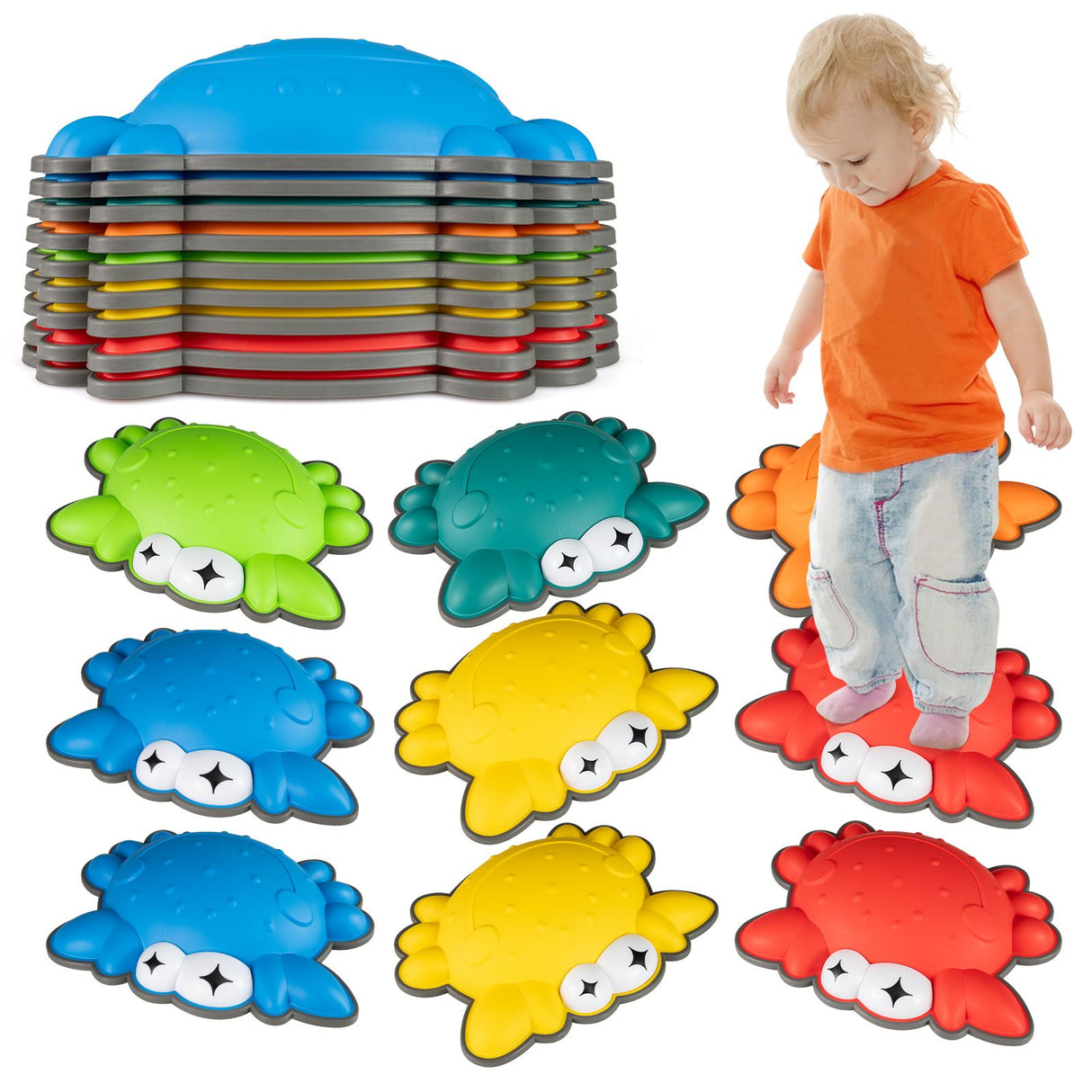 Set of 9 Crab-Themed Balance Stones with Anti-Slip Rubber Ring