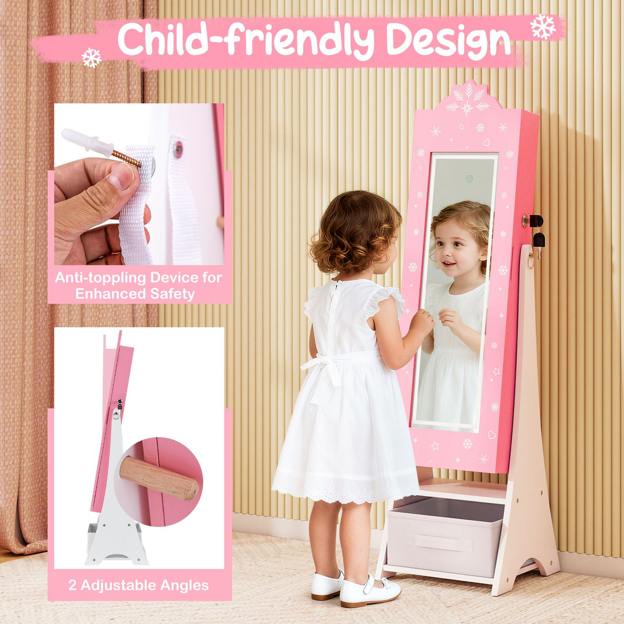 Standing Children Jewelry Organizer with Full-Length Mirror