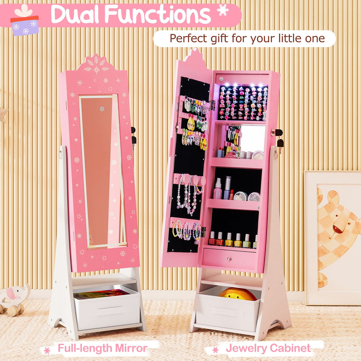 Standing Children Jewelry Organizer with Full-Length Mirror