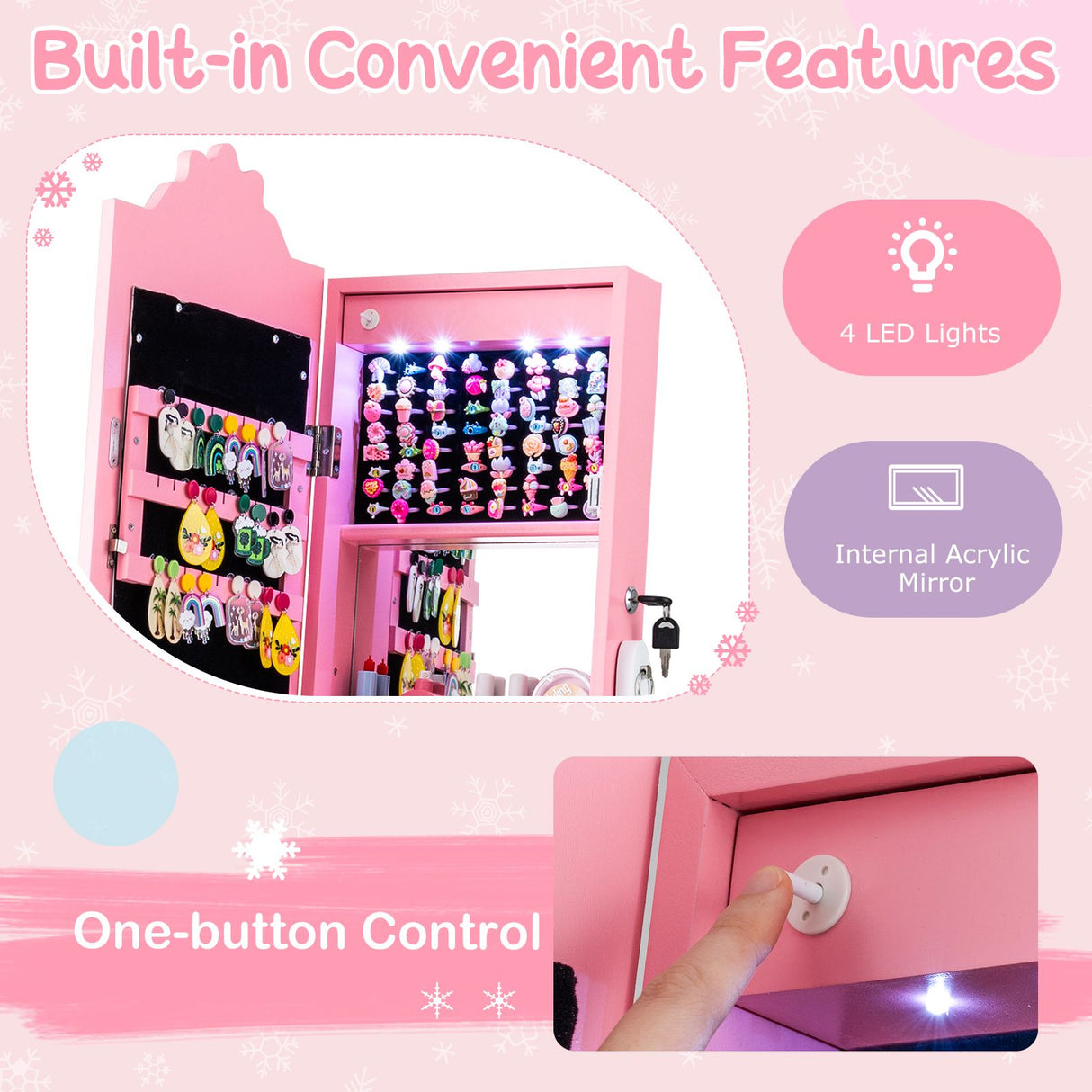 Standing Children Jewelry Organizer with Full-Length Mirror