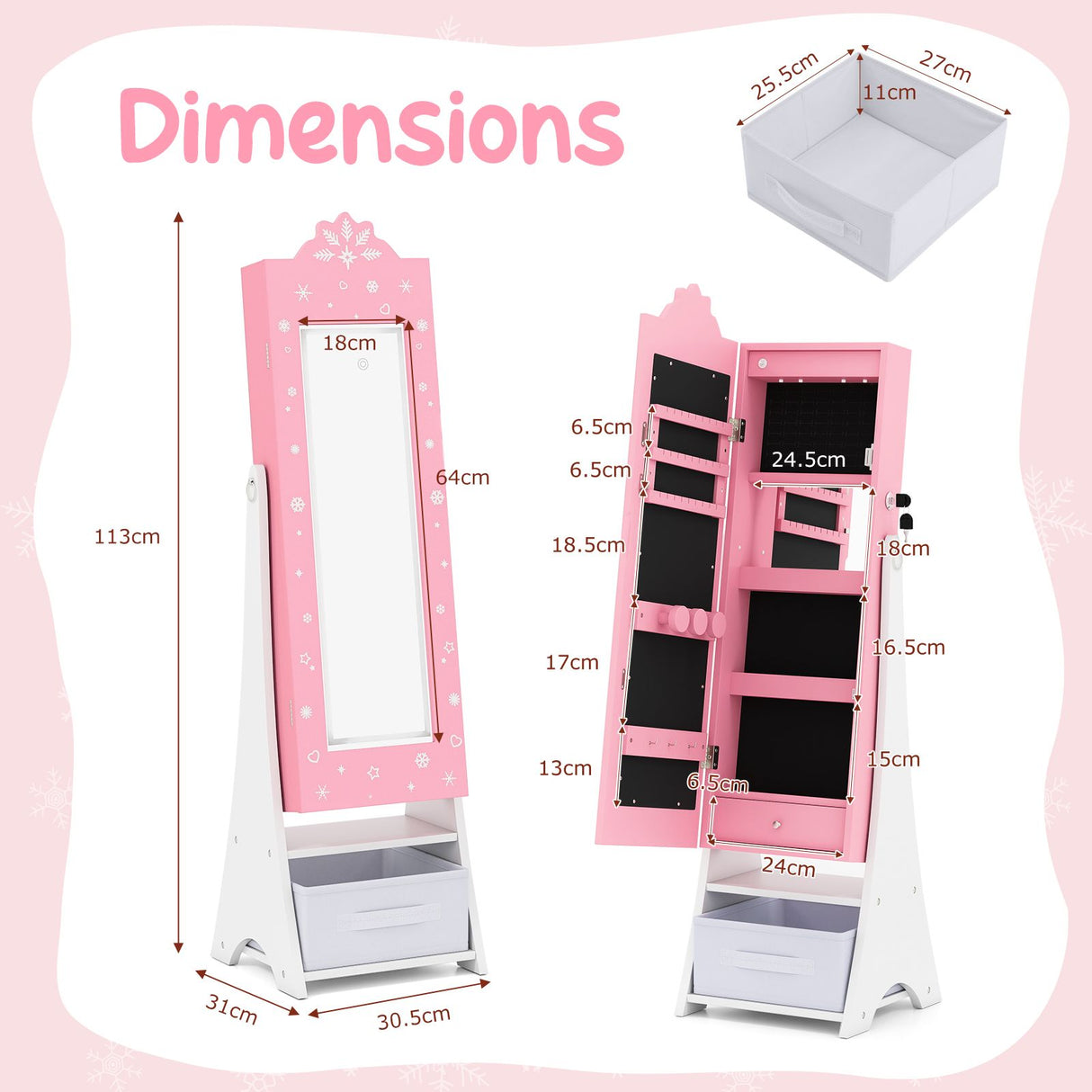 Standing Children Jewelry Organizer with Full-Length Mirror