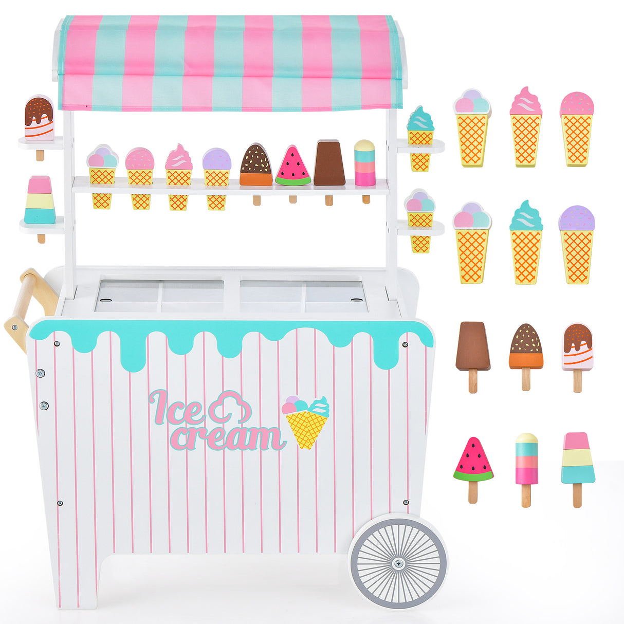 HONEY JOY Wooden Ice Cream Cart for Kids