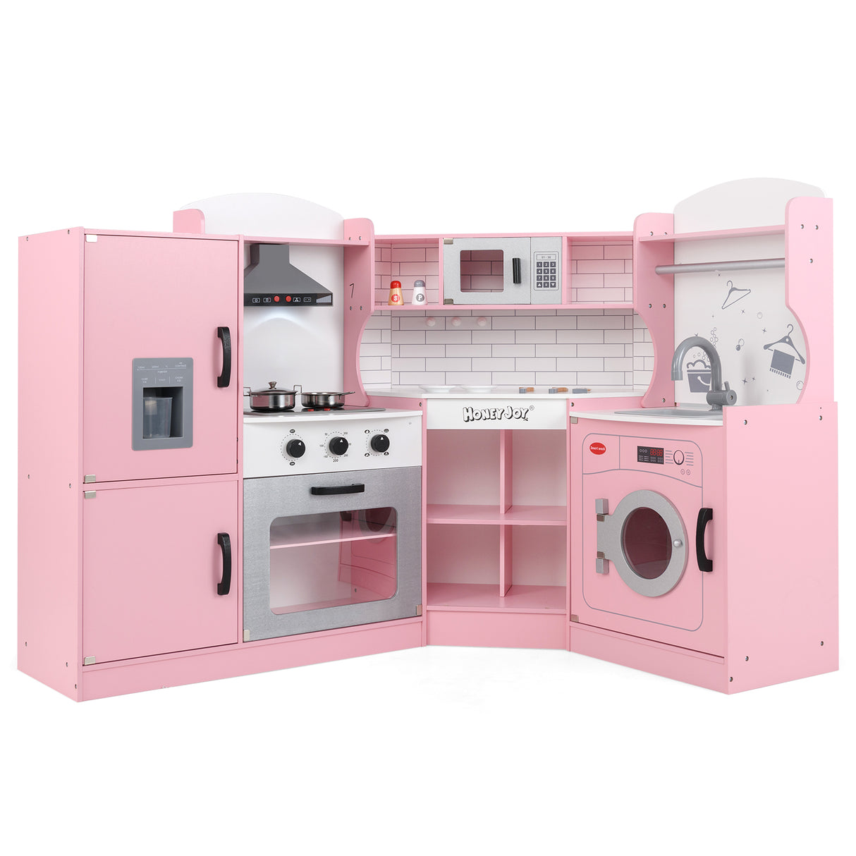 HONEY JOY Corner Play Kitchen, Toddler Kitchen Playset