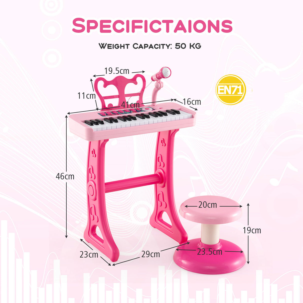 37 Keys Kids Piano Keyboard, Electronic Musical Instrument