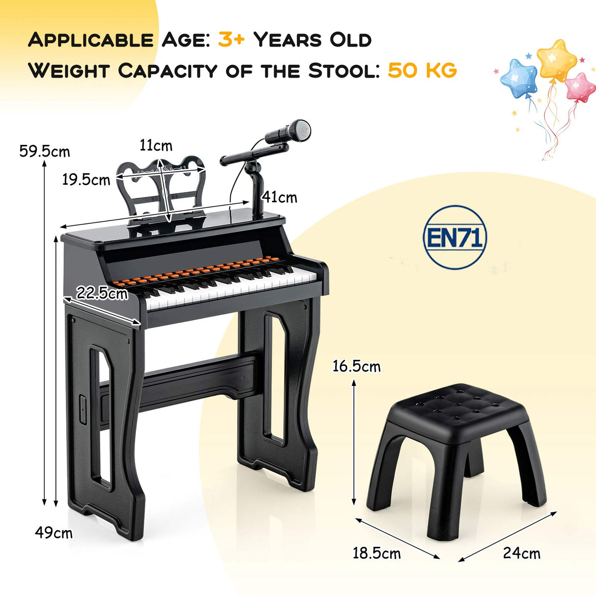 37-Key Piano Keyboard Toy, Educational Gift for Toddlers Aged 3+ Years Old