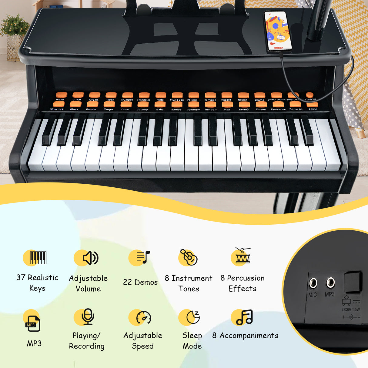 37-Key Piano Keyboard Toy, Educational Gift for Toddlers Aged 3+ Years Old