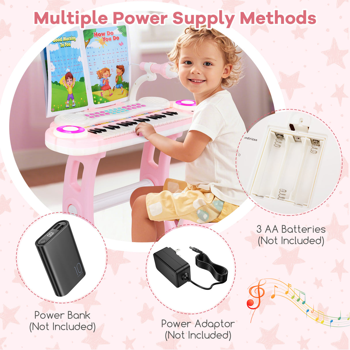 HONEY JOY 37-Key Kids Piano Keyboard Toy, Toddler Electronic Piano w/ Music Score