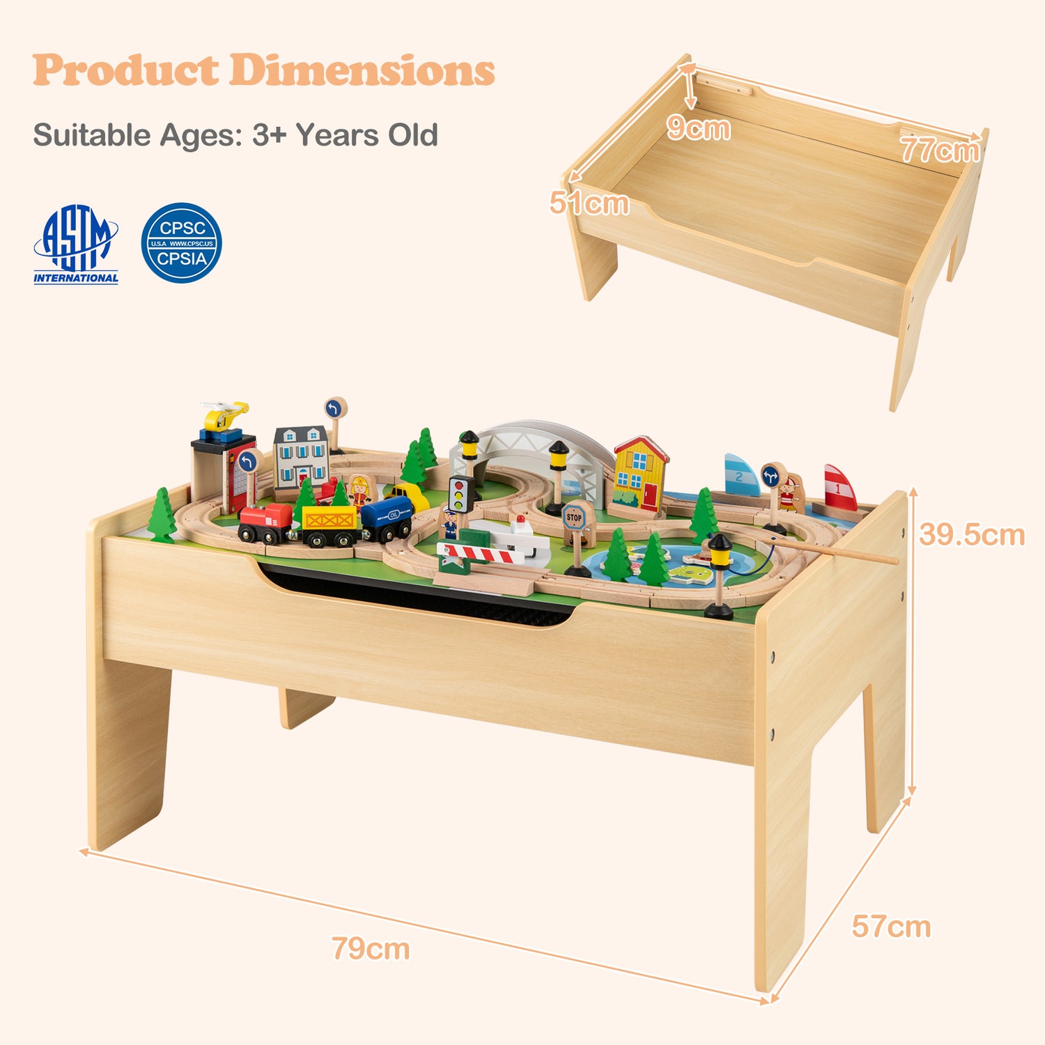 All-in-One Kids Activity Table, Hidden Storage Space & 78-Piece Train Se