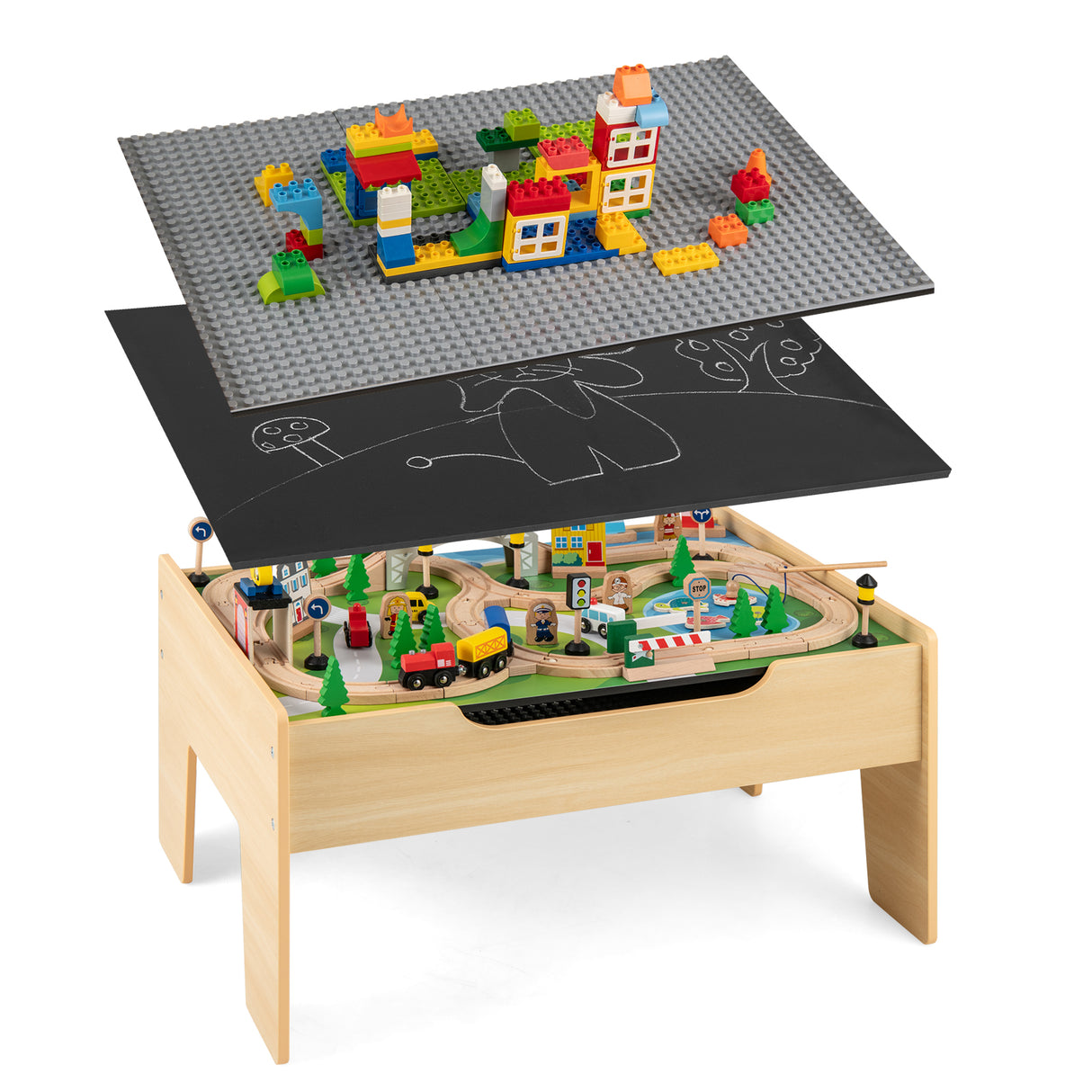 All-in-One Kids Activity Table, Hidden Storage Space & 78-Piece Train Se