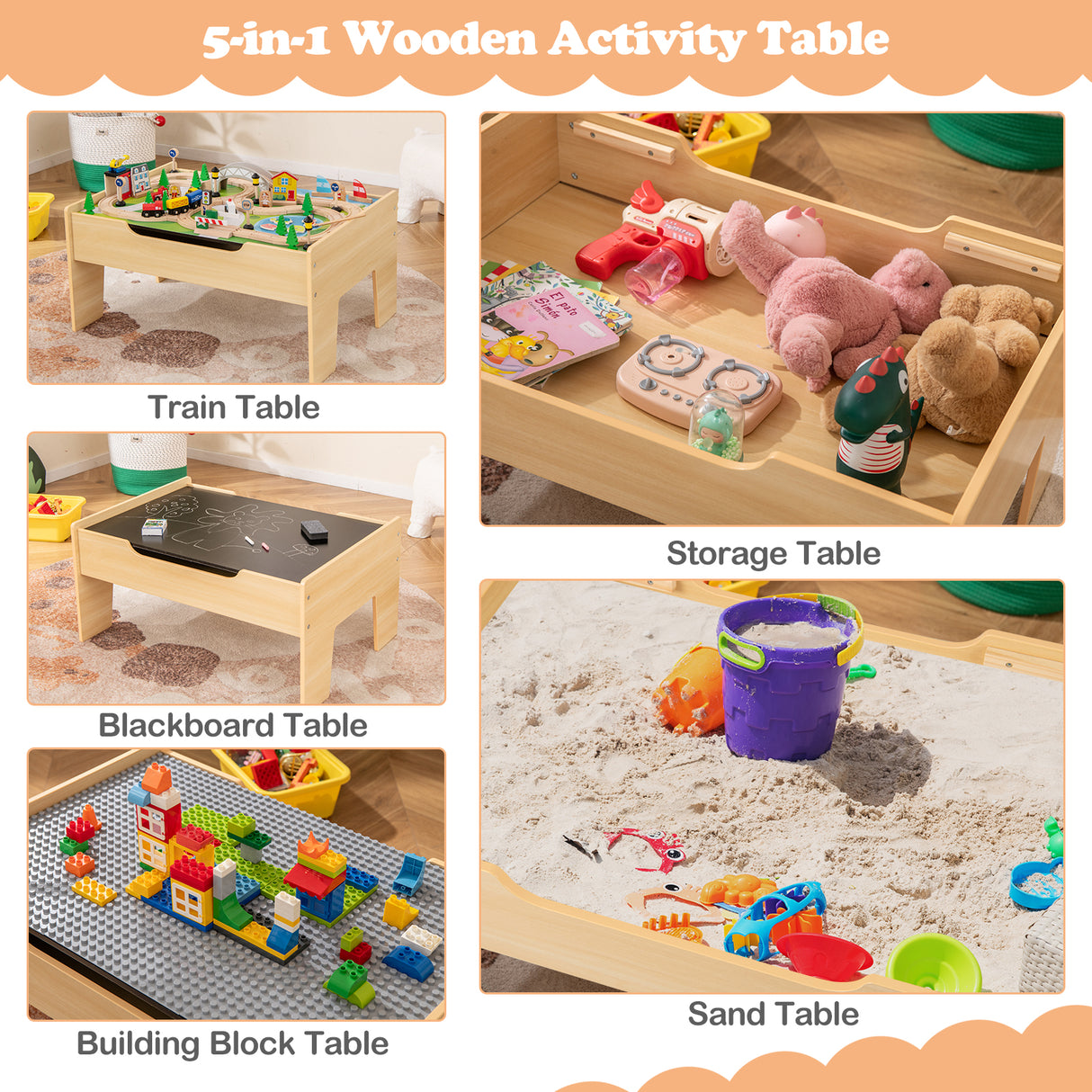 All-in-One Kids Activity Table, Hidden Storage Space & 78-Piece Train Se