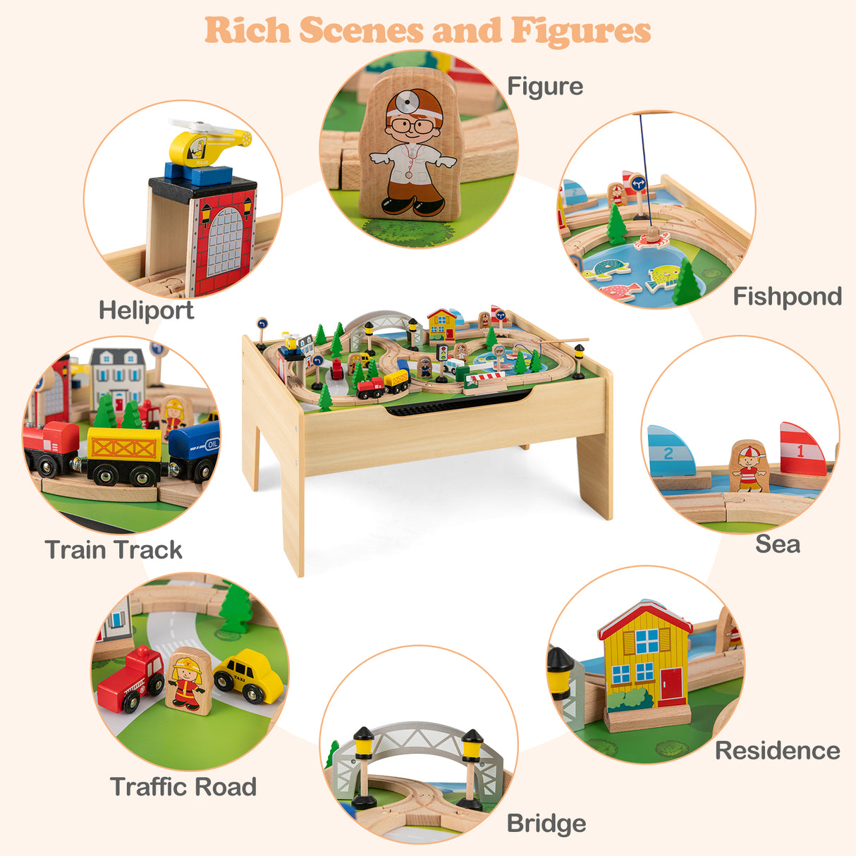 All-in-One Kids Activity Table, Hidden Storage Space & 78-Piece Train Se