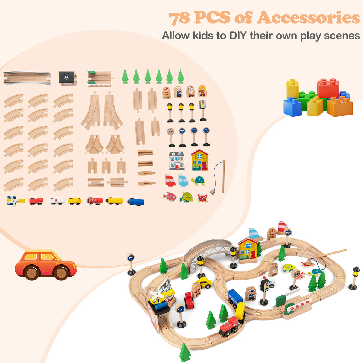 All-in-One Kids Activity Table, Hidden Storage Space & 78-Piece Train Se