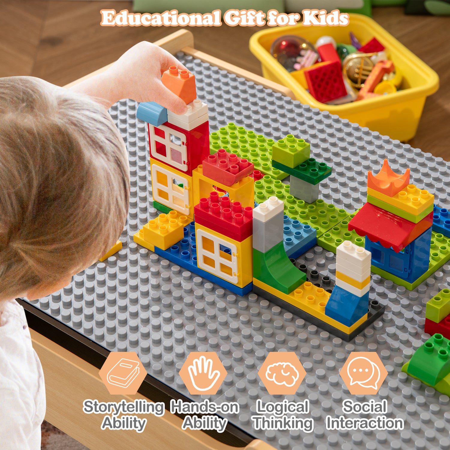All-in-One Kids Activity Table, Hidden Storage Space & 78-Piece Train Se